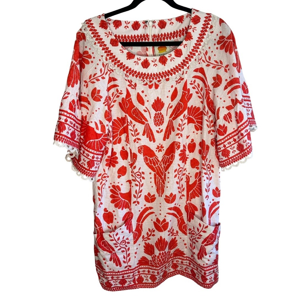FARM Rio White Midi Dress with Red Botanical Print